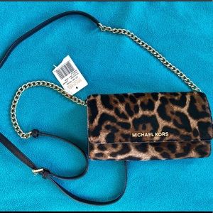 Michael Kors Leopard Wallet on a chain hair-calf